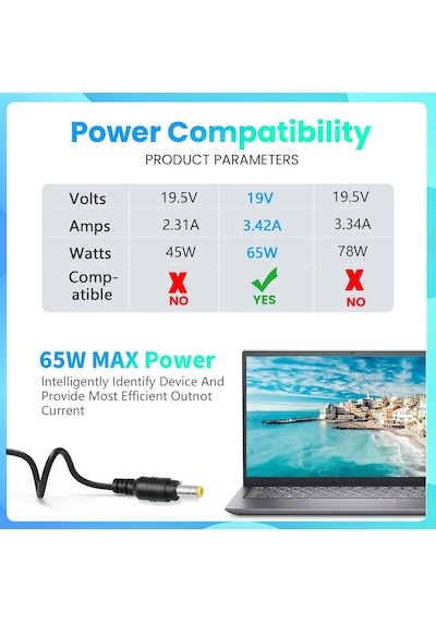 Acer Aspire 1 İçin 65w Ac Adaptör Şarj Cihazı Değiştirme 1 3 5 E5 V5 E15 Es1 E5 F5 F15 E 15 1 5