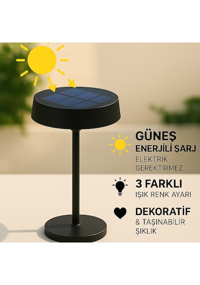 Cata Ct-8450 Dubai Solar Şarjlı Led Masa Lambası Siyah Kasa 3 Farklı Renk Ayarı Ofis Dekoratif