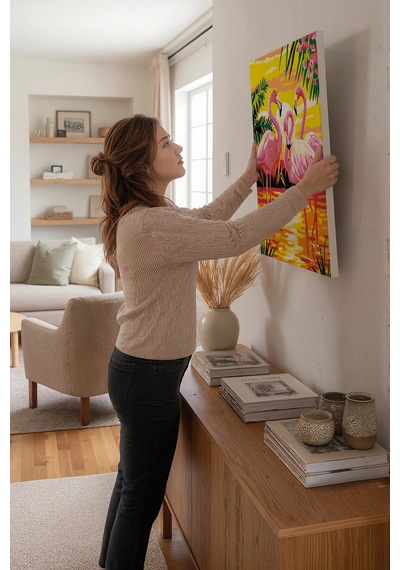 Sayılarla Boyama Seti 40 X 50 Cm Tuval Şasesine Gerili Flamingo Ailesi