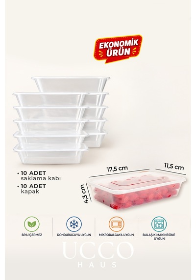 10 Adet 500ml Ekonomik Plastik Buzdolabı Dondurucu Erzak Sızdırmaz Saklama Kabı Buzluk Organizer Şeffaf
