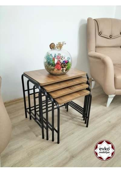 Evko Mobilya Buket Sehpa, 4'lü Zigon Sehpa, Servis Sehpası, Iç Içe Geçen Sehpa, Ahşap Sehpa, Dikdörtgen Sehpa