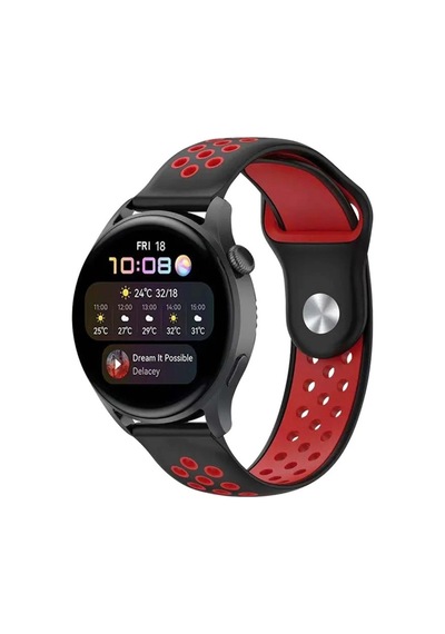 Watch 22mm Spor Delikli Kordon Saat Değildir - Siyah-kırmızı