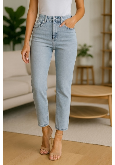 Cedy Denim Kadın Yüksek Bel Soho Boyfriend Jean C599 Beyaz