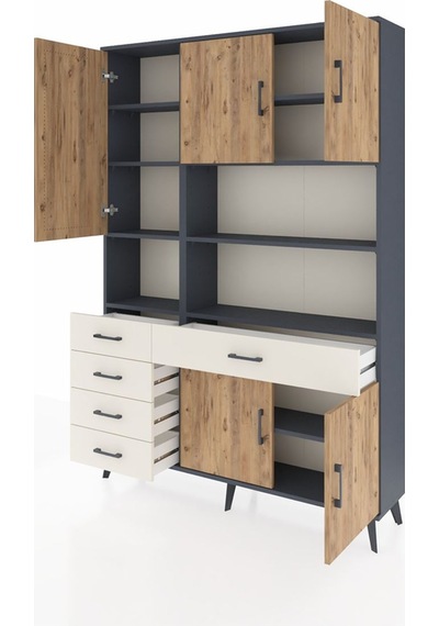 Arges Dolap 9 Raflı 5 Çekmeceli 5 Kapaklı 132x30x195 Antrasit... Antrasit