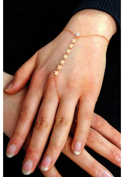 925 Ayar Gümüş Halhal Rose Zirkon Taşlı Yıldız Modeli Pullu Şahmeran Barcode Beyaz - Rose Gold