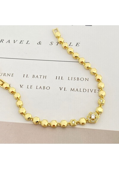 Petek Bileklik Altıgen Suyolu Kadın Bileklik Kararmaz Xuping Vip Seri 14 Ayar 19cm Gold