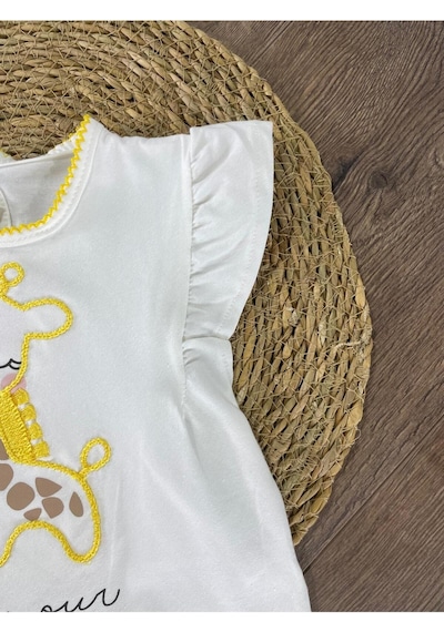 Bebicix Zürafa Desenli Şortlu 2li Takım Beyaz