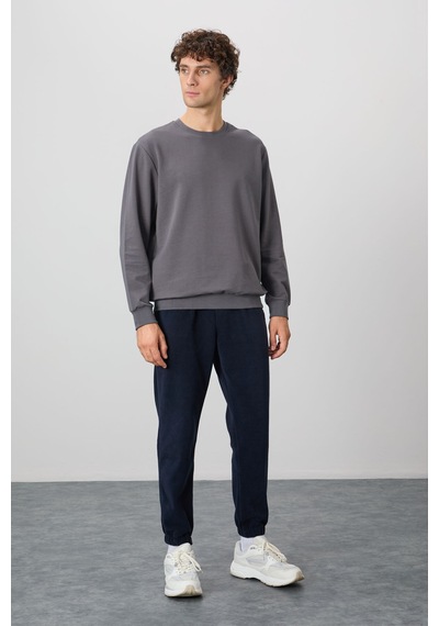 Air Jones Tommy Life Koyu Gri Pamuk Yumuşak Dokulu Standart Fit Basic Erkek Sweatshirt - 88363 Koyu Gri