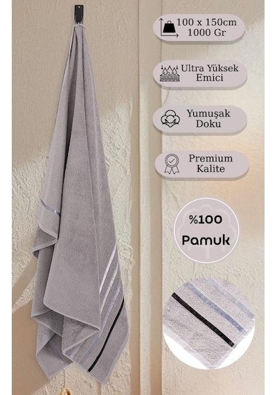 Banyo Havlusu Tekli Pamuk Bale Gri
