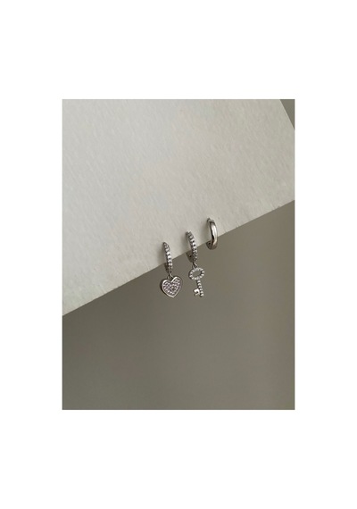 Çelik Silver Love Lock 3lü Küpe Seti -kararma Yapmaz- Gümüş