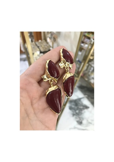 Bordo Gold Detaylı Küpe