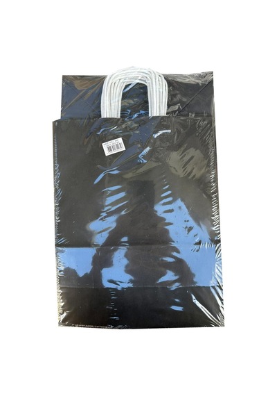Büküm Saplı Kraft Kağıt Çanta Karton Hediyelik Poşet Torba - Siyah - 18x24 Cm. - 10 Adetlik Paket Si