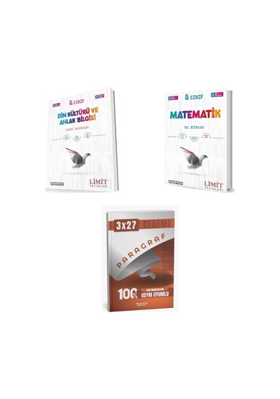 2027 Limit 8. Sınıf Din Kültürü Ve Ahlak Bilgisi Soru + Matematik El Kitabı + Anla Kazan Paragraf Deneme 3'lü Set