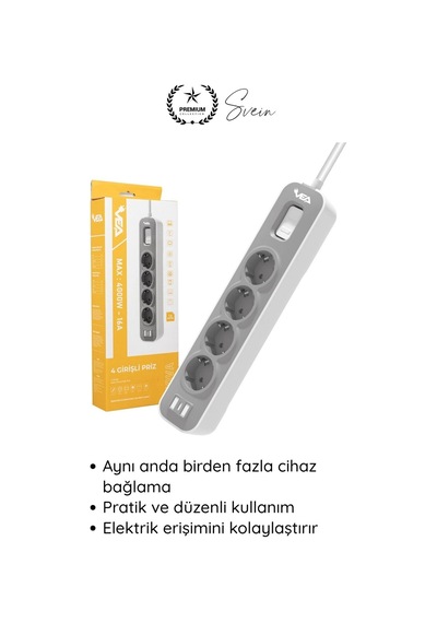 Uzatmakablo 4 Lü Akım Korumalı Priz 4000w 1.5 Metre Kablolu Çoklu Priz Aşırı Gerilim Korumalı 4 Sok Diğer