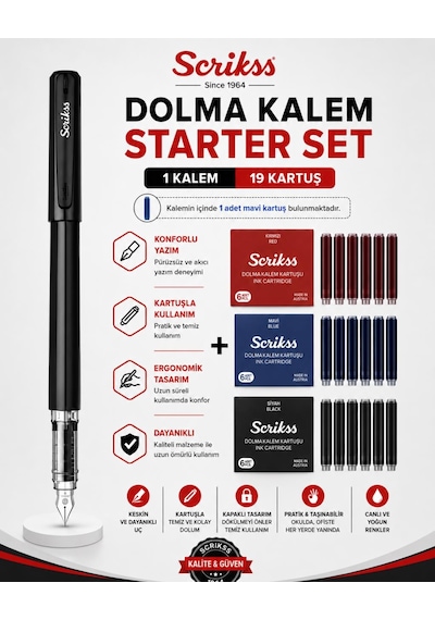 Scrikss Dolma Kalem Starter Set 1 Siyah Dolma Kalem + 19 Kartuş