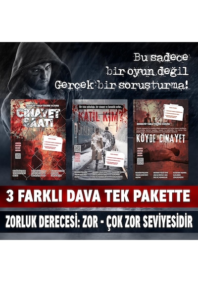 Dedektif Vaka Çözme Oyunu Seti, 3 Farklı Dava, Cinayet Saati, Katil Kim, Köyde Cinayet, Zor-çok Zor Seviye