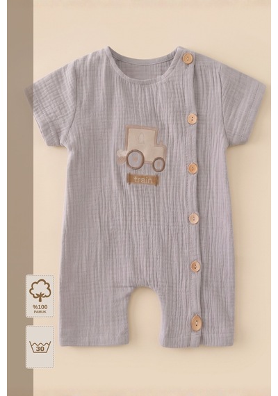 Minory Baby - %100 Pamuk Müslin Bebek Tulum Gri Gri