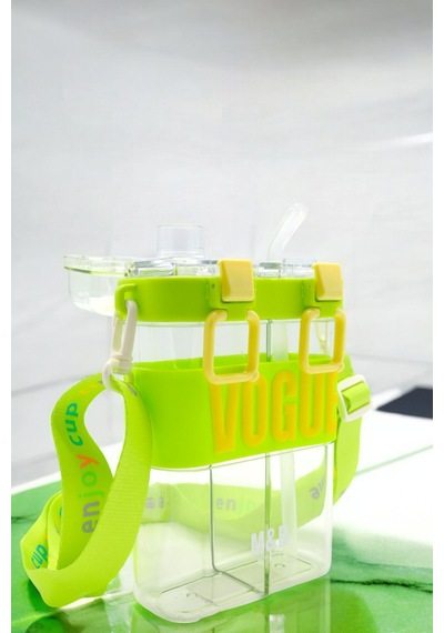 Çift Bölmeli Vogue Matara Yeşil, 900 Ml Çift Kapaklı, Pipetli