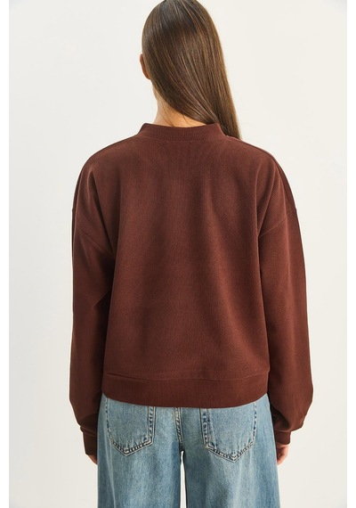 Shade Kadın Fular Detaylı Pamuklu Ottoman Sweatshirt 6931 60283689 - Acı Kahve Çok Renkli