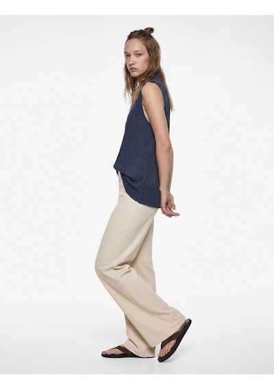 Koton Bisiklet Yaka Slim Fit Bürümcük Kolsuz Bluz Mavi 6sal30012ık Mavi