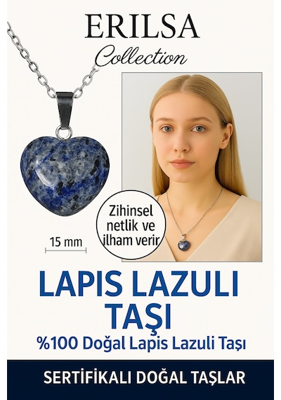 Erilsa Sertifikalı Kalp Model Mini Lapis Lazuli Kolye Bilgelik, İfade Çok Renkli