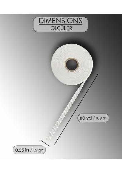 Modern Teknik Tekstil Şerit İpli Biye Tela 1.5 Cm X 100 M - Tek Tarafı Yapışkanlı Tela - Ütü İle Yapıştırıla Diğer