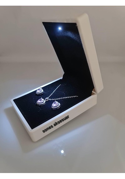 Işıklı Kutusunda Çelik Kolye Ve Küpe Gümüş - Rose Gold