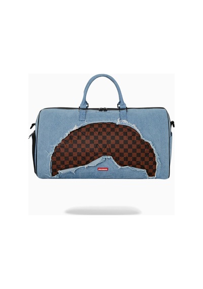 Sprayground Denim Shark Duffle, Lüks Denim Spor Ve Seyahat Çantası El Çantası Mavi