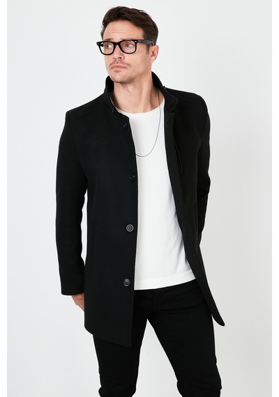 Buratti Slim Fit Düğmeli Dik Yaka Kaşe Erkek Kaban 5840099 Siyah