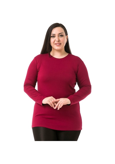Disentis Büyük Beden Bisiklet Yaka Uzun Kollu Viskon Bordo Body