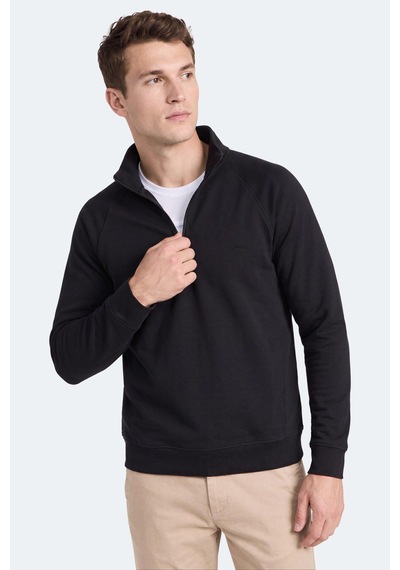 Slazenger Malika Siyah Fermuarlı Dik Yaka Erkek Sweatshirt