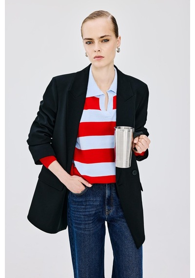 Defacto Oversıze Ceket Yaka Astarlı Blazer Ceket C2457ax26aubk81 Siyah-bk81