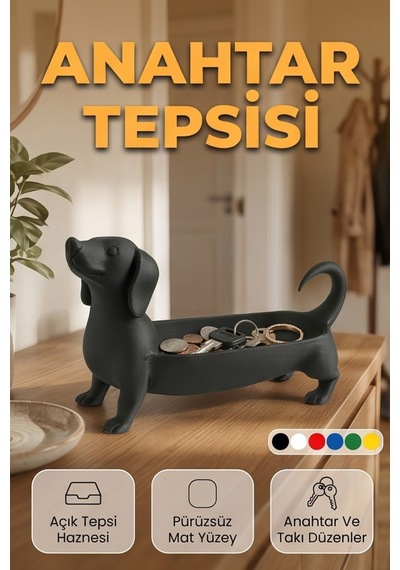 Sosis Köpek Figürlü Takı Anahtar Tepsisi Masaüstü Düzenleyici Siyah