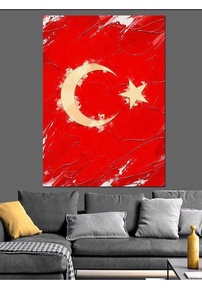 Ahşap Tablo Türk Bayrağı Kırmızı Zemin
