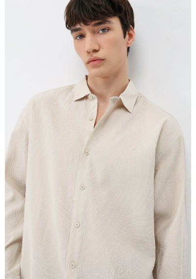 Vamos Oversize Dikiş Detaylı Gömlek Taş