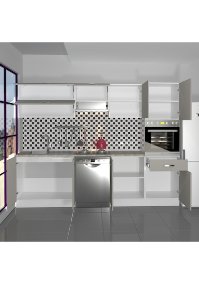 Decoraktiv Elite 280y Ankastre Boy Dolaplı Mdf Hazır Mutfak Dolabı - Tezgah Dahil - Kumtaşı Kum Beji