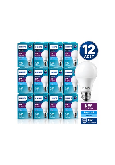 Mycare Led Ampul 8w 60w 6500k Beyaz Işık E27 12 Adet