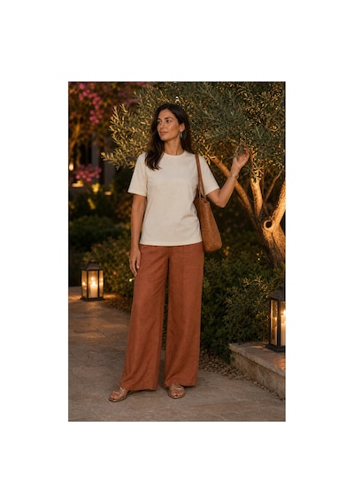 Modi Green Premium Oysho Regular Oversize Unisex Sıfır Yaka Kısa Kollu Tişört - Ekru