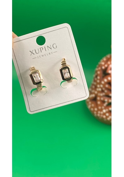 Xuping Rose Gold Baget Taşlı Halka Kadın Çelik Küpe Gold