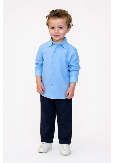 Noble Kids Erkek Çocuk Keten Gömlek Ve Gabardin Pantolon Takım Mavi