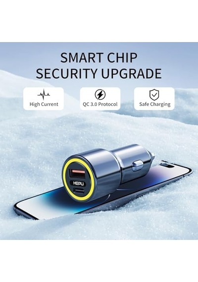 Hp-782 Araç Içi Şarj Cihazı 3.1a Pd 48 Watt Fast Hızlı Şarj Aleti Metal Çakmaklık Şarj Type C 2-port Işıklı
