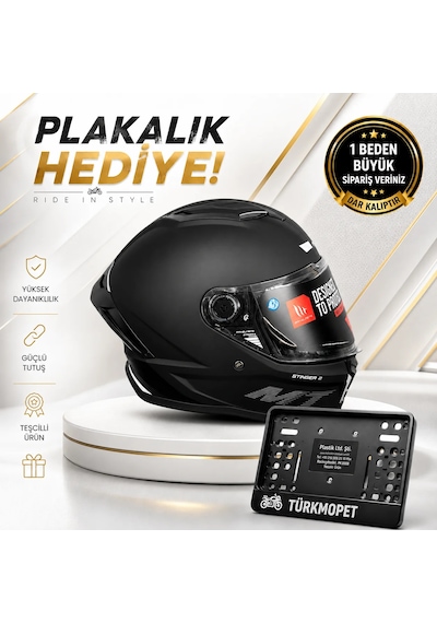 Mt Helmets Stinger 2 Solid Güneş Vizörlü Full Face Kapalı Kask + Plakalık Mat Siyah