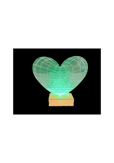 Şeffaf İlizyon Led Gece Lambası Love Kalp Görseli 18x20 Cm