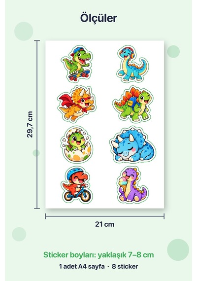 Dinozorlar İş Başında 8 Adet Dinozor Sticker Seti A4 Matara Ve Defter İçin Çok Renkli