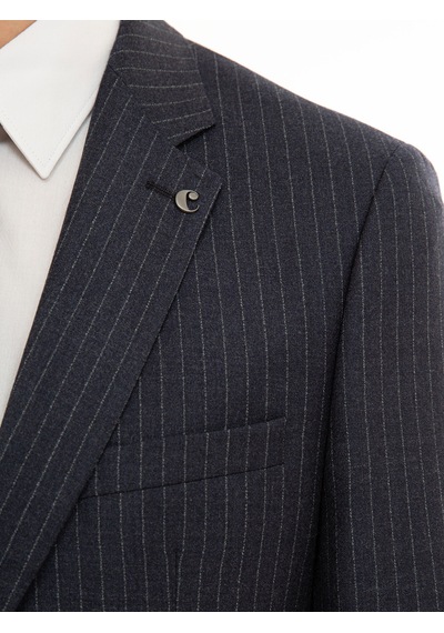 Cacharel İndigo Slim Fit Yün Çizgili Ceket Mavi