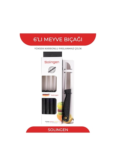 Solingen Germany Simli Meyve Bıçağı 6'li Siyah Soyma Doğrama Dilimleme Genel