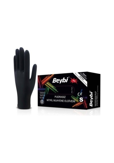 Beybi Muayene Eldiveni Pudrasız Nitril Siyah Small 100'lü