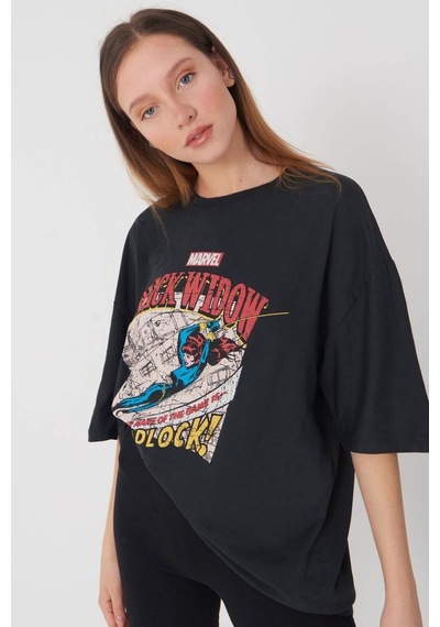 Blackjack Giyim Blackwıdow Baskılı Tshirt Siyah