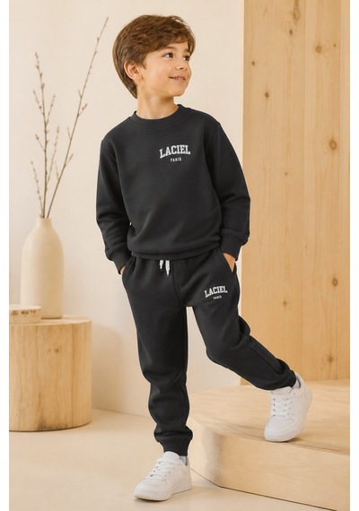 Eray Alp Kids Unisex Çocuk Baskılı Eşofman Takımı Günlük Rahat Kombin Siyah