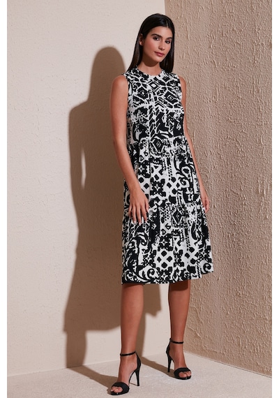 Lela Desenli Regular Fit Kolsuz Bayan Elbise 5865731 Siyah